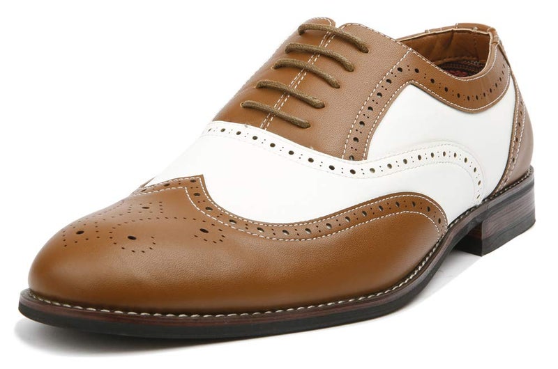 Ferro Aldo Men's Arthur Wingtip Oxford Dress Shoes | Classic Brogue & Two-Tone Spectator Styles |MFA139001D |in Brown & White, Size 12 - Image 1